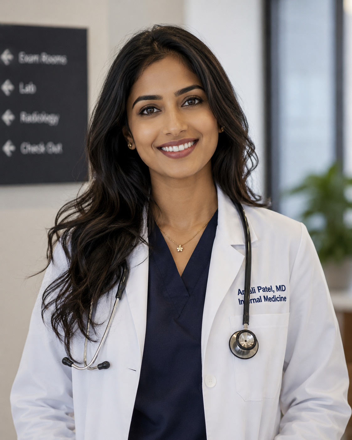 South Asian female physician in clinical setting
